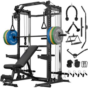 ER KANG Power Cage, 2000LB Squat Rack, Dual Pulley Cable Crossover System, Multi-function Free Weight Home Gym Workout Machine with Attachments - 1 of 4