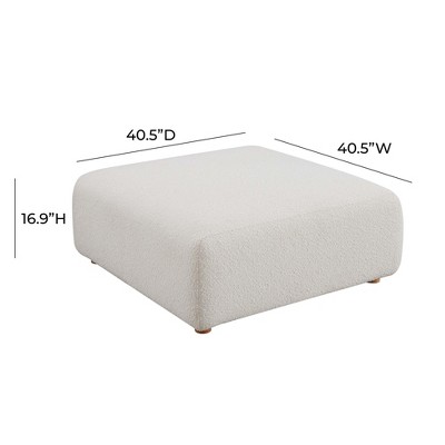 Hangover Cream Boucle Square Ottoman with Wood Legs