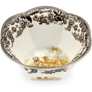 Spode Woodland Hunting Dogs Nut Bowl – Fine Porcelain Snack Dish with Golden Retriever Design – Decorative Country Tableware - 1 of 2