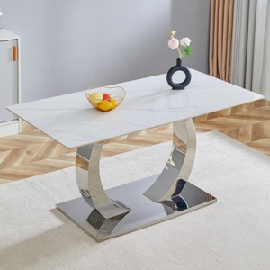 Rectangular Dining Table,Dining Table With Sintered Stone Tabletop And Stainless Steel Table Legs,Sintered Stone Dining Table-Coolbibila - 1 of 4