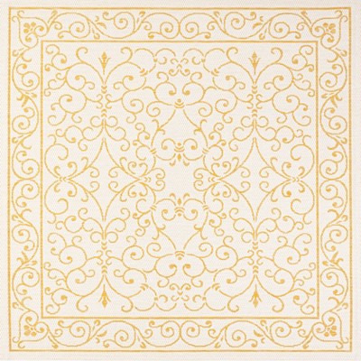 Charleston Vintage Cream/Yellow Square Synthetic Area Rug 5'