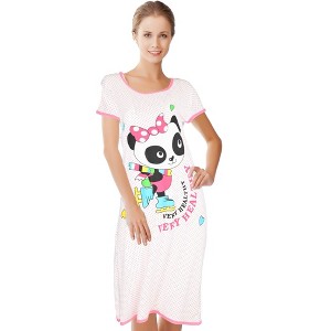 JEFFRICO Womens Nightgowns Short Sleeve Sleepwear Soft Pajama Dress Nightshirts - 1 of 4