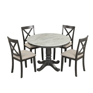TiramisuBest Walnut Counter Height 5pc Dining Set Walnut Finish Table and 4 Counter Height Chairs - 1 of 4