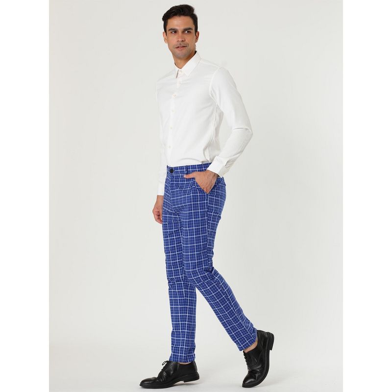Lars Amadeus Men's Business Checked Printed Slim Fit Flat Front Plaid Dress Trousers, 4 of 7