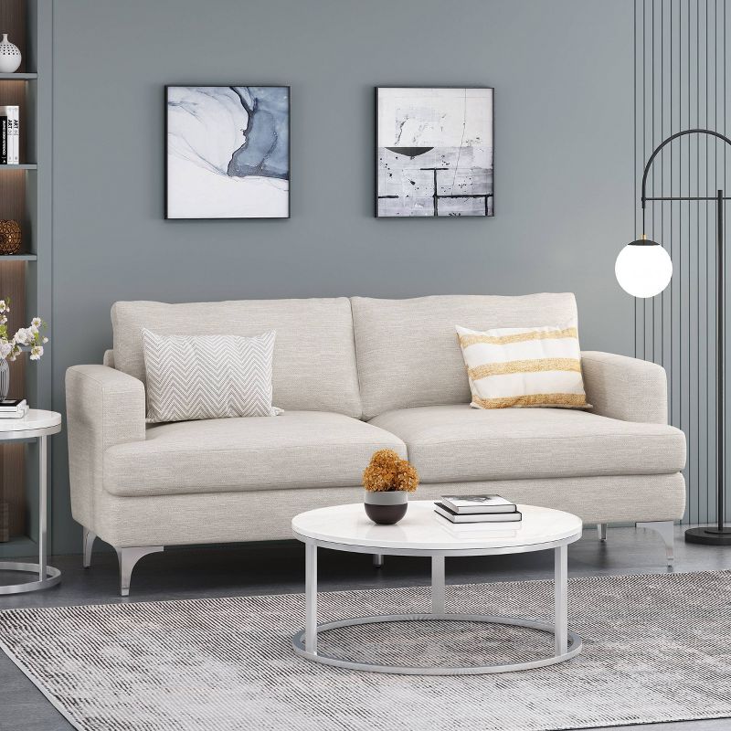Dallin Contemporary Fabric 3 Seater Sofa Beige/Silver - Christopher Knight Home, 3 of 12