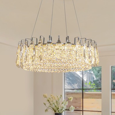 Ludomide 23.6" Modern Crystal Chandelier Chrome Raindrop Crystal Chandeliers K9 Crystal Round Pendant Ceiling Light Fixture