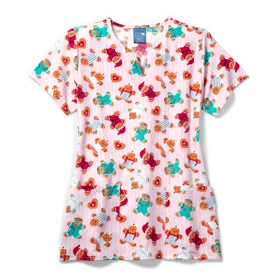 Zoe and Chloe Zoe+Chloe Performance Notch Neck Print Scrub Top