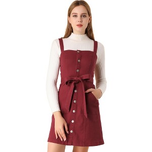 Allegra K Women's Classic Adjustable Strap A-Line Overall Denim Dress - 1 of 4