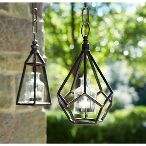 Hanging Tea Light Holder Set Metal and Glass Lanterns 10.5 Inch Copper Finish By Melrose - 1 of 3