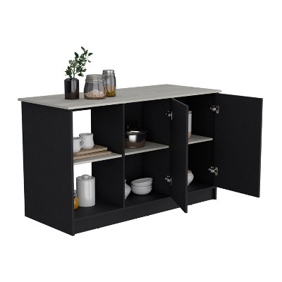 NicBex 2 Open Shelves Kitchen Island Cart with 2 Cabinets,Kitchen Island with Storage,Modern Kitchen Table,Island Table for Kitchen,Black+Ivory
