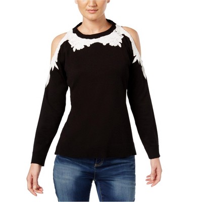 I.N.C International Concepts Womens Lace Trim Pullover Sweater, Black, Large