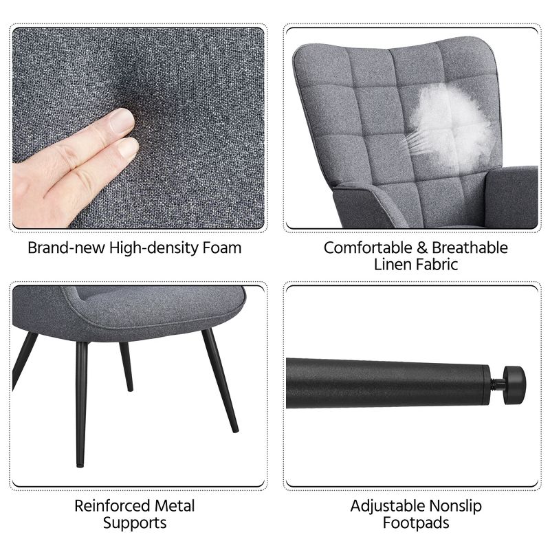 Yaheetech Accent Chair and Ottoman Set Arm Chair with Foot Rest for Living Room Gray, 5 of 9