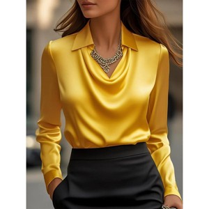 Mocamel Women's Silk Swing Collar Long Sleeve Blouse with Plant Floral Pattern Temperament Elegant - 1 of 2