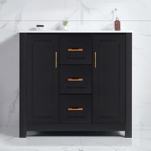 Chery Life 36" in Black Bathroom Storage Cabinet with 2 Doors and 2 Drawer, Soft Closing, Multifunctional Storage - 1 of 4