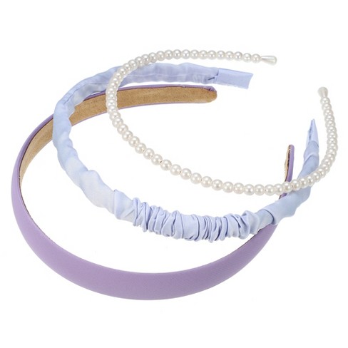 Unique Bargains Women's Solid Fashion Pleated Pearl Headbands Set Purple 3  Pcs : Target