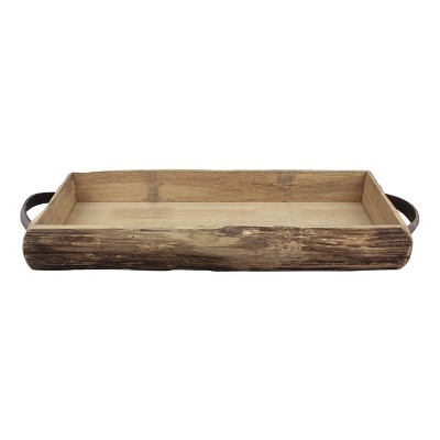 Rustic 21'' Wooden Bark Serving Tray with Metal Handles