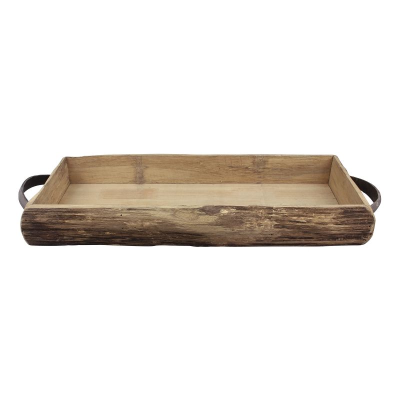 21.2&#34; Wooden Bark Tray with Metal Handles Brown - Stonebriar Collection, 3 of 8