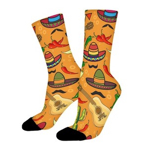 Cactus Hat And Chili Pepper Women Printed Crew Socks Funny Funky Socks Soft Polyester Novelty Gifts for Artists Men - 1 of 1