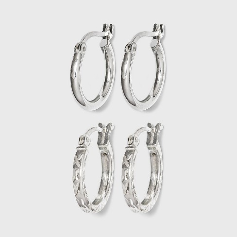 Silver Square Tube Oval Hoop Earrings