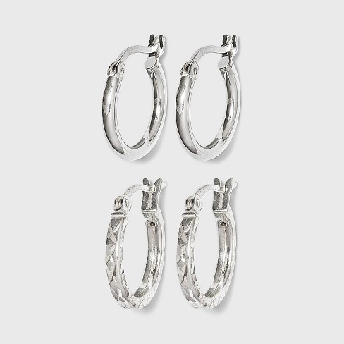 Women's Sterling Silver Tube and Square Cut Hoop Earring Set 2pc - A New  Day™ Silver