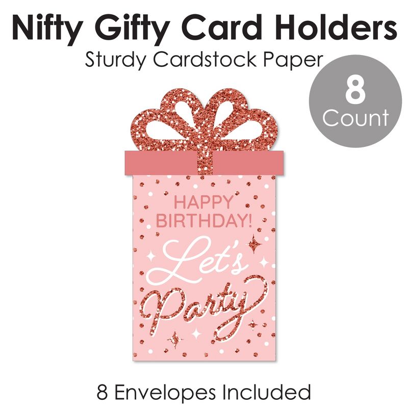 Big Dot of Happiness Pink Rose Gold Birthday - Happy Birthday Party Money and Gift Card Sleeves - Nifty Gifty Card Holders - Set of 8, 5 of 9