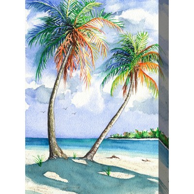 Cottage Garden West of The Wind Palm Shadows Blue, Green, Red 24 x 48 Inch Waterproof Gallery Wrapped Canvas, Outdoor Garden, Yard, Patio All Weather