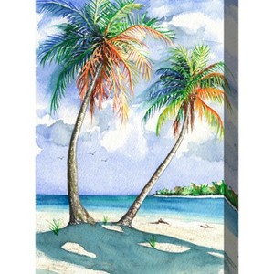Cottage Garden West of The Wind Palm Shadows Blue, Green, Red 24 x 48 Inch Waterproof Gallery Wrapped Canvas, Outdoor Garden, Yard, Patio All Weather - 1 of 2