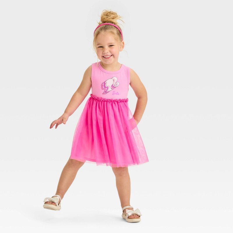 Toddler Girls' Barbie Skater Dress - Pink, 3 of 4