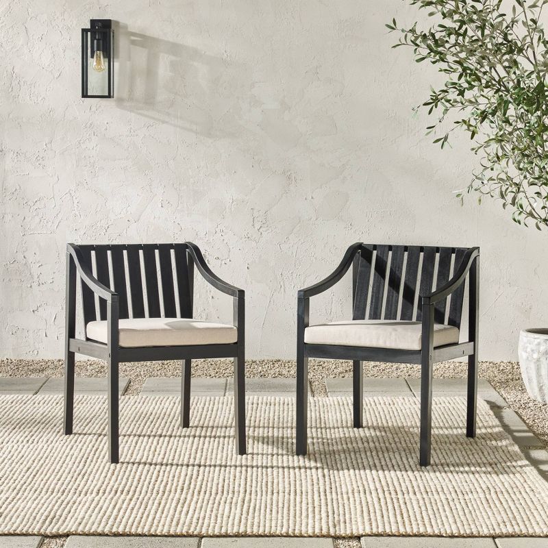 Saracina Home 2pk Mid-Century Modern Slatted Outdoor Acacia Arm Chairs with Cushions
, 4 of 8