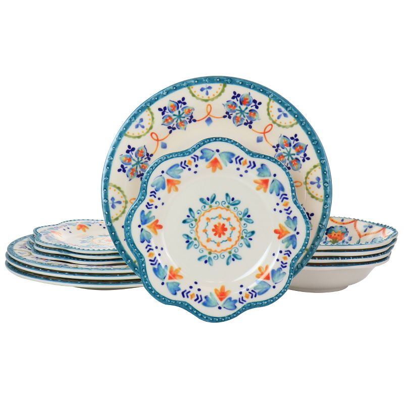 Gibson Home 12 Piece Tamara Melamine Dinnerware Set in White and Floral, 1 of 10