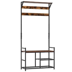 HOMCOM 3-in-1Hall Tree Entryway Coat Rack Shoe Bench with 9 Hanging Hooks, 3-Tier Storage Shelves, Multifunctional Hallway Organizer - 1 of 4