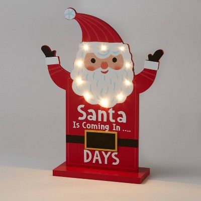 16.5" Battery Operated Lit Wood 'Santa Is Coming' Christmas Countdown Sign Red - Wondershop™