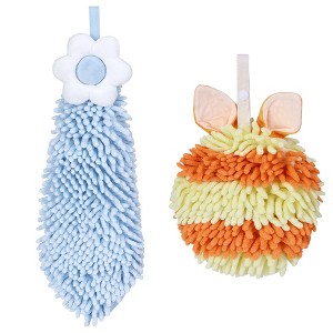 REGALWOVEN 2 Packs Soft Absorbent Flower and Rabbit Shape Decorative Chenille Hand Towel for Bathroom 6" x 15"/7" x 7" - 1 of 4
