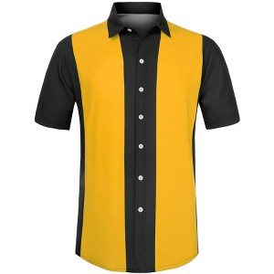 Lars Amadeus Men's Beach Striped Short Sleeve Hawaiian Color Block Button Shirts - 1 of 4