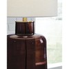 Signature Design by Ashley Mette Glass Table Lamp, Brown with Gold Finish, 28" Height, Drum Shade - 3 of 3