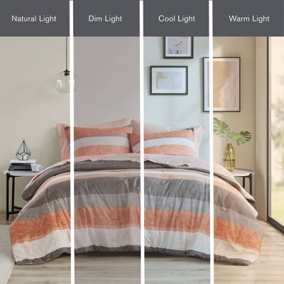 Full Coral and Grey Microfiber Reversible Bed in a Bag Set