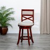 XIYUYEU 24" Counter Height X-Back Swivel Stool, Leather Bar Stool with Solid Wood Legs, Cherry Finish - 2 of 4