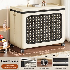 AEELLEEA Rolling Open Storage Bin - Cream Black Simulated Rattan Weave Design, Stackable & Comfort Handle (24.41” L x 15.35” W x 24.21” H) - 1 of 4