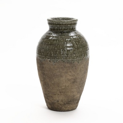 LuxenHome Rustic Brown Stoneware 18.5-Inch Tall Indoor and Outdoor Bud Vase Multicolored