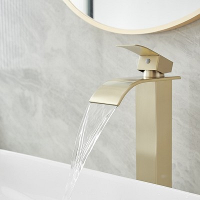 Brushed Gold Stainless Steel Single Handle Vessel Sink Faucet