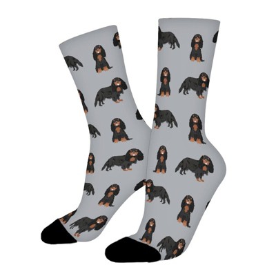 Charles Spaniel Black Women Printed Crew Socks Funny Funky Socks Soft Polyester Novelty Gifts for Artists Men