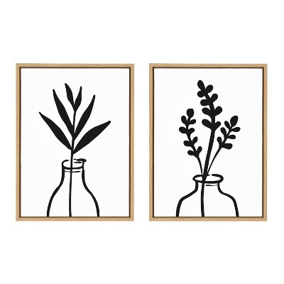 18" x 24" 2 Piece Sylvie Modern Botanical Vase Framed Canvas Set by the Creative Bunch Studio Natural - Kate & Laurel All Things Decor