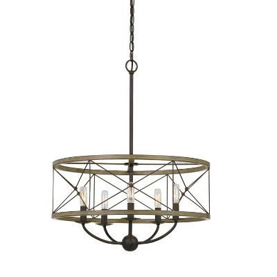 Cal Lighting FX-3685-5 Transitional Five Light Pendant from Modica Collection in Bronze / Dark Finish, 27.50x22.00x22.00, Distress Ivory/Iron