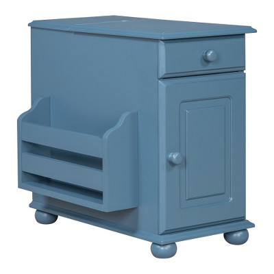 LIVAREEmlen Vintage End Table Flip Top Side Table with USB Ports and cup holders, Sofa Couch Table with Bookshelf for Living room and Small Space