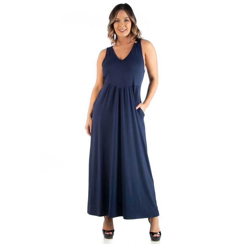 24seven Comfort Apparel Maxi Plus Size Sleeveless Dress with Pockets, 1 of 5