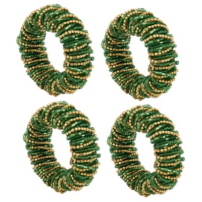 Green and Gold Glass Beaded Napkin Rings Set of 4