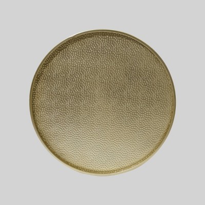 Gold Hammered Round Iron Cocktail Table with Storage