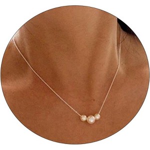 Pearl Pendant Necklace for Women, 14K Gold Plated Handmade Layered Chain 3 Pearl-Silver - 1 of 4