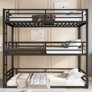 Kumasinova Bunk Bed,Metal Triple Bunk Bed with Ladder,Safety Guardrails for Kids,Bedroom,Noise-reduced Design - 1 of 4