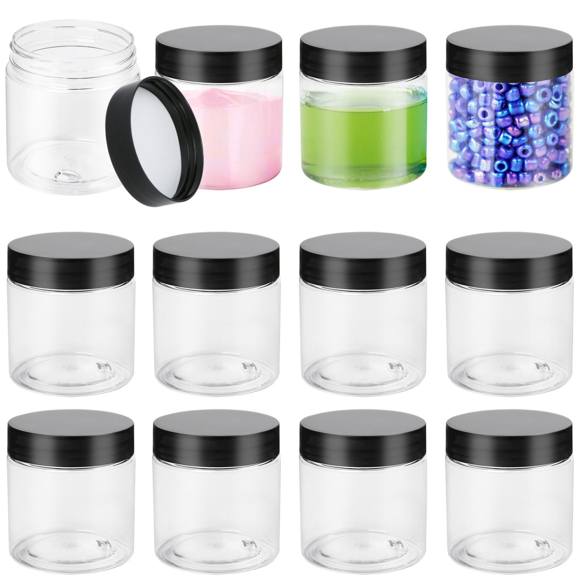 LotFancy 4oz Plastic Jars with Lids, 12 Pack Small Clear Containers for Craft DIY Cream Slime Candy